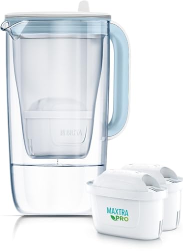 BRITA Jarra con filtro de agua One de 2500 ml de cristal azul claro con 2 cartuchos de filtro Maxtra Pro