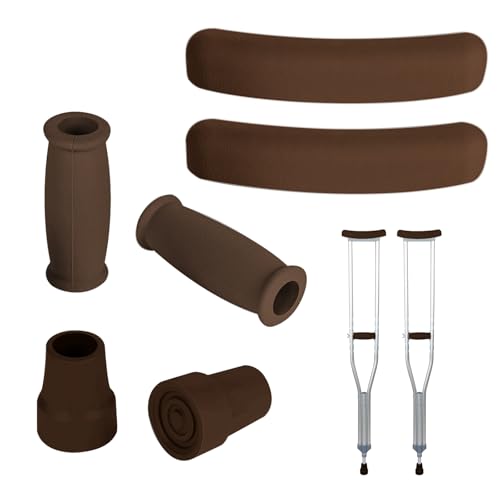 Image of Replacement Crutch Pads and Hand Grips and Crutch Tips for Armpits Handle Cover and Foot Pad Crutches Accessories Kit 6 PCS (Coffee)