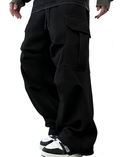 CLOAKA Baggy Jogginghose Herren Baumwolle Stretch Kordelzug Running Sweatpants Lang Casual Trainingshose mit Multi Taschen