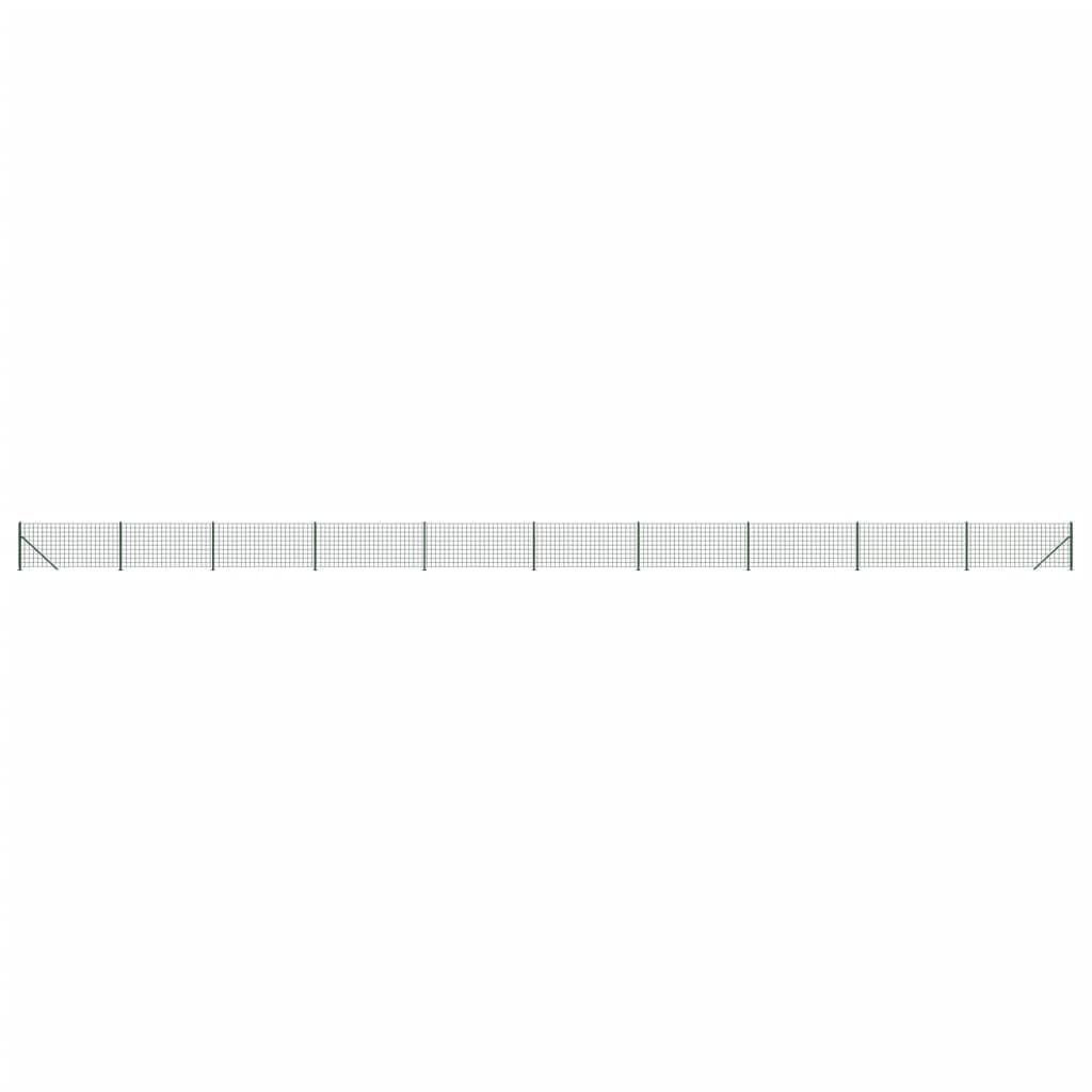 Wire Mesh Fence with Flange Green 1.1x25 m Galvanised Steel PVC Coated Garden Fencing Roll for Property Boundary Pet Enclosure Heavy Duty Corrosion Resistant Outdoor Barrier with Floor Posts Kit