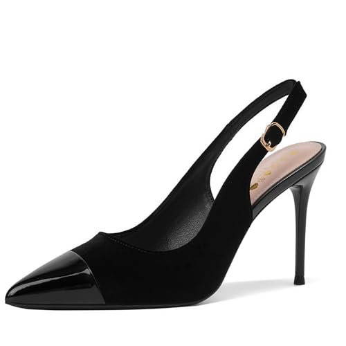 GOSERCE Women's Slingback Stiletto Heels Closed Splicing Pointed Toe Wedding Party Dress Pumps Shoes Black