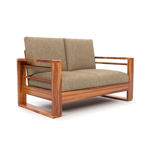 Image of Solid Sheesham Wood 2 Seater Sofa for Living Room | Premium Wooden Sofa Chair | 2 Person Sofa Set for Office & Home Decor (Selen Honey, 2 Seater)
