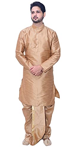 Image of Om Shubh Mangalam Men's Dupion Silk Fancy Dhoti Kurta Set