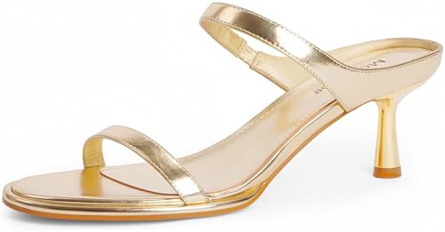 Modatope Two Strap Heeled Sandals for Women Kitten Heel Rounded Toe Heels Women Slip on Open Toe Sandals