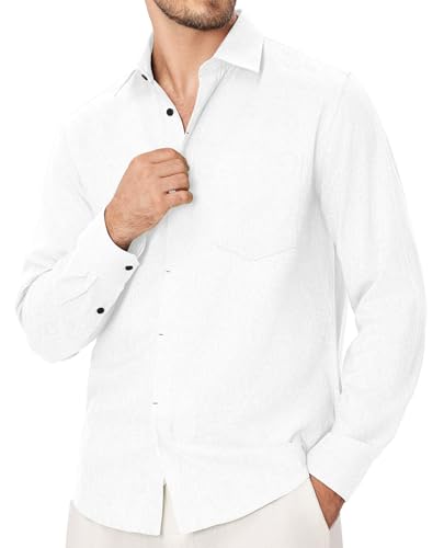 Linen Mens Dress Shirts Long Sleeve Linen Dress Shirts for Men Casual Linen Shirts for Men Button Down Shirt