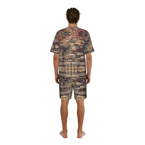 Ensemble pyjama short homme manches courtes imprimé brique - 2
