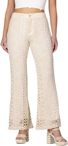 Miss Me - Womens Crochet Trouser Pants, Color Natural, Size: Large