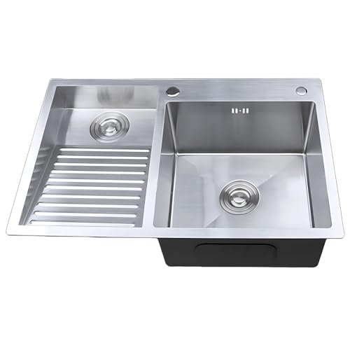 Tanque De Lavandería De Acero Inoxidable Doméstico, Tanque De Lavandería Manual, Lavamanos con Placa De Lavandería, para El Sótano De La Sala De Lavandería (Color : Silver~L, S : 70x48x22cm)