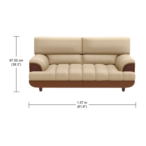 Image of Interio by Godrej Bayflow 2 Seater Synthetic Leather Sofa | 3-Years Warranty, Plywood + Pinewood, Coffee Brown