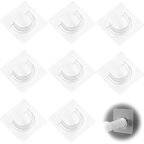 8Pcs Supports Tringle Rideau Douche Auto-Adhésifs 7x7cm, Sans Perçage, Installation Facile, Montage Mural, Universels pour Barres de Douche, Blanc/Transparent