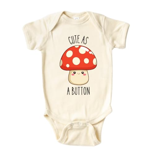 Image of Cute as a Button Mushroom Cute Baby Bodysuit, Kids & Toddler T-Shirt - Funny Outfit for Girls Boys Baby Shower Foodie Tee