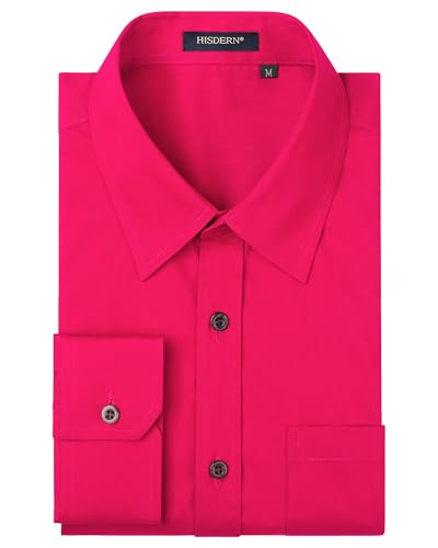 HISDERN Homme Chemise Manches Longues Chemises Slim Fit Chemise Casual Chemises Business Rose Vif M