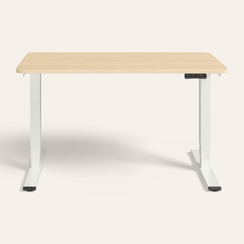 Image of Interio by Godrej Stance Dual Motor Height Adjustable Work Desk | 135 X 60 cms Sit-Stand with Digital Display & Memory Preset, 3 Stage, Douglus Pine top, White Leg