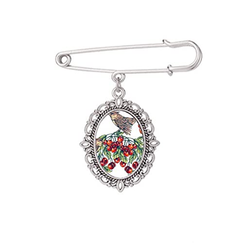 Broche oiseau vert avec fruit pour robe et châle en taille M