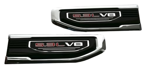 Image of Pair New 5.3L V8 Vent Emblems Kit 3D Driver Passenger Side Badge Compatible with 2019-2026 GMC Sierra GM 85160715 86532094 (5.3L V8-Chrome Red)