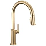 Delta Cordova Brushed Gold Pull Down Kitchen Faucet, Modern Single Hole Kitchen Sink Faucet with High Pressure ProClean Spray, Lumicoat Champagne Bronze 9185-CZ-PR-DST
