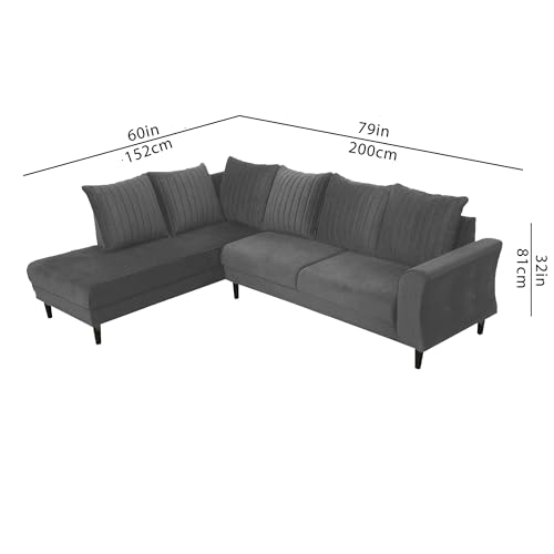 Image of Gratly LHS 4 Seater L Shape Sofa Set for Living Room (Dark Grey Colour) Premium Fabric Sofa