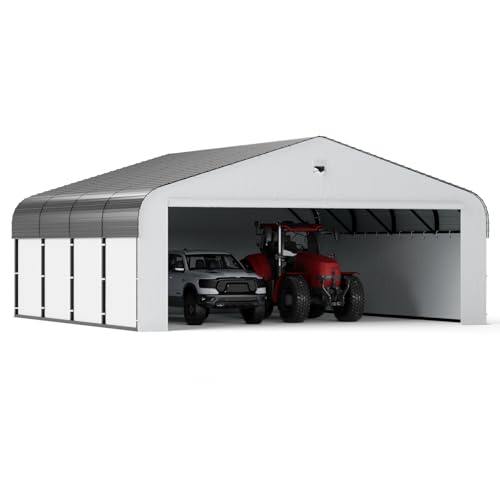 Image of 20x20 Metal Carport, Heavy Duty Car Carport Canopy, Galvanized Steel Roof Car Tent Garage, CarPorts with Removable Sidewalls