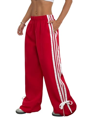 ZAFUL Womens Side Striped Pant Baggy Wide Leg Sweatpants Elastic Waisted Contrast Stripes Loose Fit Trousers