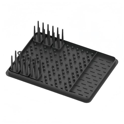 MoSundi Escurridor de platos de silicona con soporte extraíble para cubiertos de cocina, 41,2 x 30 cm, negro y negro