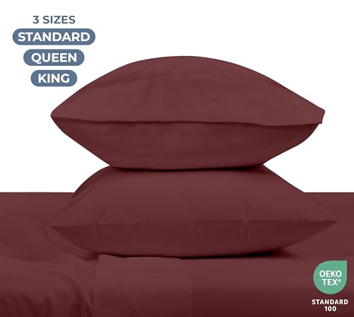 Image of ROYALE LINENS 100% Organic Cotton Percale Pillowcases Set of 2 - Queen Size Percale Pillowcase - Queen Set of 2 Pillow Cover - Breathable, Cool & Crisp Pillow Cases (20 inchx30 inch, Red)