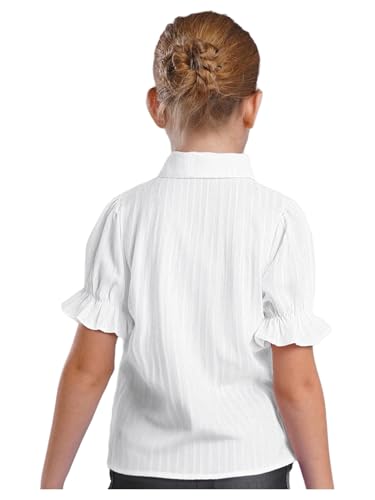 Hularka Kids Girls Puff Sleeve Turn-Down Collar Lace Trim Shirts Ruffle Button Down Blouse School Uniform Tops2