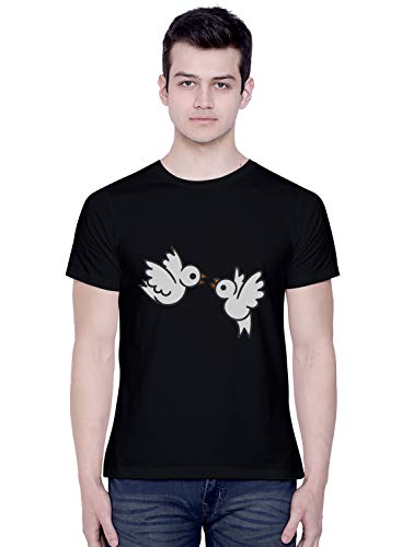 Image of CreativiT Graphic Printed T-Shirt for Unisex Love Birds Tshirt | Casual Half Sleeve Round Neck T-Shirt | 100% Cotton | D00585-41