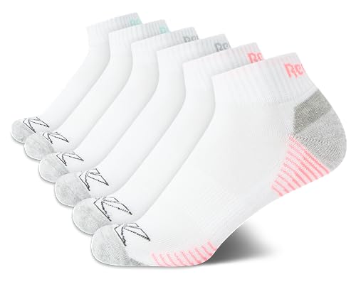 Image of Reebok Womens Quarter Socks 6 Pack Comfort Cushioned Athletic Socks | Moisture-wicking Fabric Keeps Feet Dry, Flexible Knit Hugs the Arch, Plush Footbed Absorbs Shock