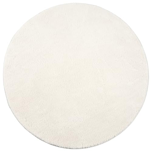 the carpet Relax Moderner Flauschiger Kurzflor Teppich, Anti-Rutsch Unterseite, Waschbar bis 30 Grad, Super Soft, Felloptik, Creme, 120 x 120 cm Rund