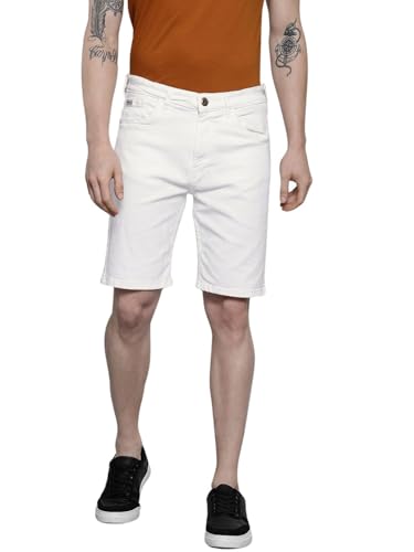 Image of The Indian Garage Co Men Slim Fit Solid Mid-Rise Denim Shorts