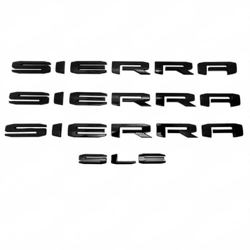 Image of 4pack 2019-2026 Big Sierra Emblem Door Rear Nameplate with SLE Badge Replacement for Sierra 1500 2500HD 3500HD 84287337 (Gloss All Black)