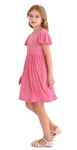 Girl's Summer Ruffle Short Sleeve Dresses Crew Neck Casual Sundresses with Pocket for Kid 6-14 Years4