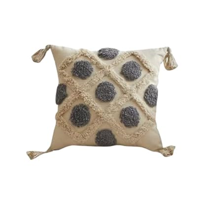 1 set Boho Kissen, Beige Deko Baumwolle Dekokissen getuftete, Couchkissen für Wohnzimmer Schlafzimmer, Kissenhülle mit Verstecktem Reißverschluss (Schwarze Punkte,45cmX45cm(Kein Kopfkissen))