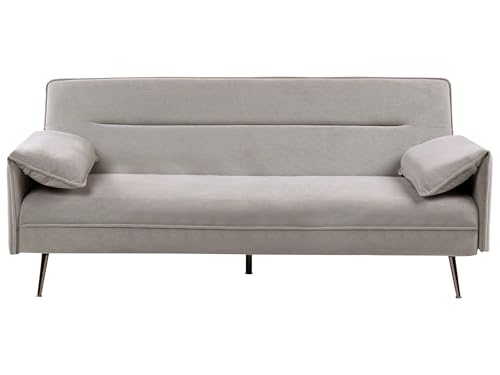 Beliani Sofá Cama 3 plazas tapizado Repelente al Agua reposabrazos Ajustables Acolchado Extra Mecanismo Clic clac Patas de Metal Sala de Estar Dormitorio Gris Vayla