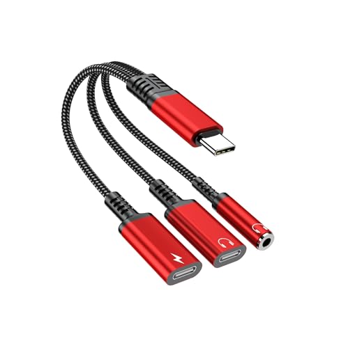 Adaptateur USB-C vers double Type-C et jack 3,5 mm rouge pour iPhone 16 et Samsung Galaxy S24 Ultra