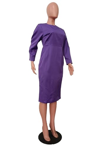 Women's Long Sleeve Bodycon Midi Dress Casual Solid Color Crew Neck Wrap Back Slit Cocktail Party Pencil Dresses4