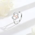 INFUSEU 925 Sterling Silver Initial Heart Ring for Women Girls, Adjustable Size - Image 2