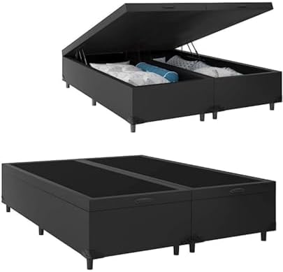 Cama Baú Casal Bipartido Couro Sintético (Preto)
