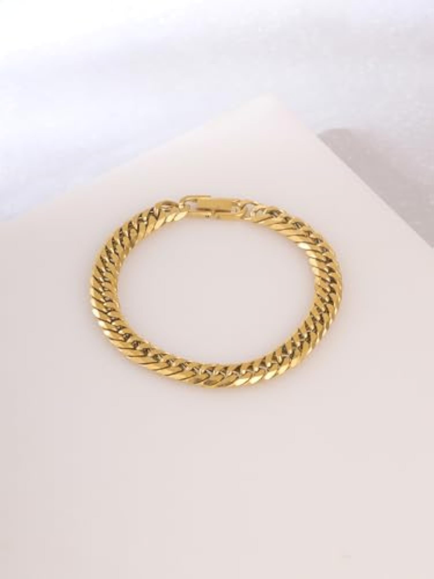Gold Plated Stainless Steel Curb Chain Bracelet for Men