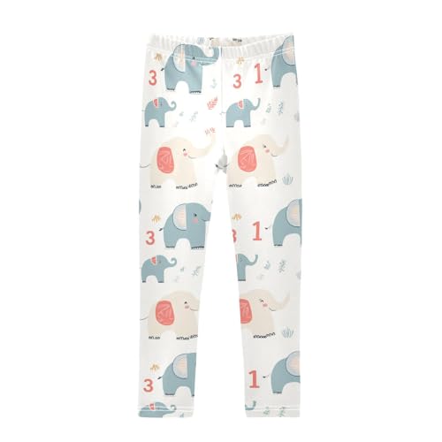 Elephants Cartoon Girls Leggings,Workout Leggings for Girls Toddler Athletic Legging Size for 3-10T