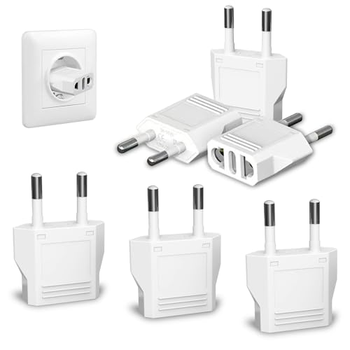 6 Pack European Travel Plug Adapter, US to Europe Plug Adapter, Type C Wall Outlet Converter for Europe, White