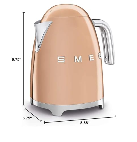 Image of Smeg KLF03RGUS 50's Retro Style Aesthetic Electric Kettle with Embossed Logo, Rose Gold