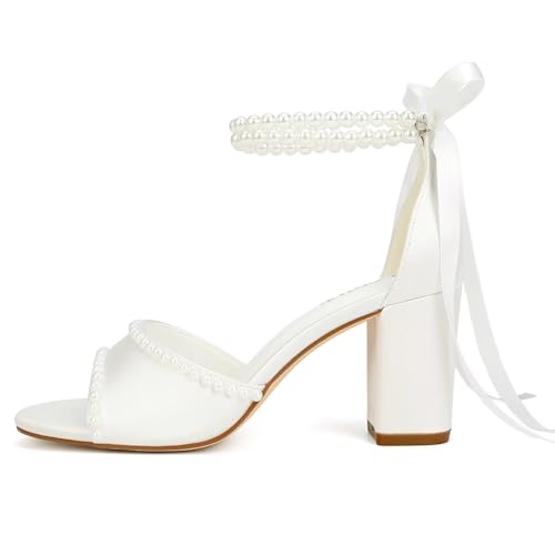 Pearl Heels Wedding Shoes for Bride Block Heel Bridal Shoes Women's Heeled Sandals3