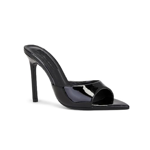 LOVEHEYNEW Women's Leather Pointed Toe Stilettos Heeled Sandals Fashion Sexy Open Toe Slip On Backless High Heels Slides for Party Prom Date Dress Shoes (black,10)