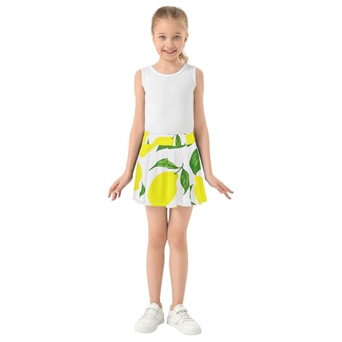 Joisal Girls' Shorts Athletic Skorts Kids Tennis Skirts Dance Golf Flowy Skirt Yellow Lemons Green Leaves 3t3
