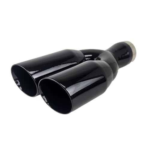 Image of NETAMI 3 inch Inlet to 3.5 inch Dual Outlet Stainless Steel Exhaust Tip Angle Cut Black Chrome