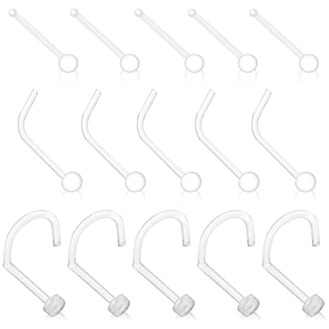 LEEQ 15 Pieces Flexible Clear Nose Rings Cover