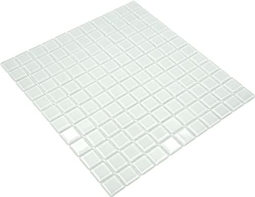 Mosaikfliese Quadrat Crystal uni weiß mit grünstich Glasmosaik...