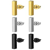 JewelryWe Schmuck 3 Paar Ohrstecker Set Edelstahl Mini Quader Rechteckige Ohrringe Ohr-Piercings für Herren Damen, Silber Gold Schwarz