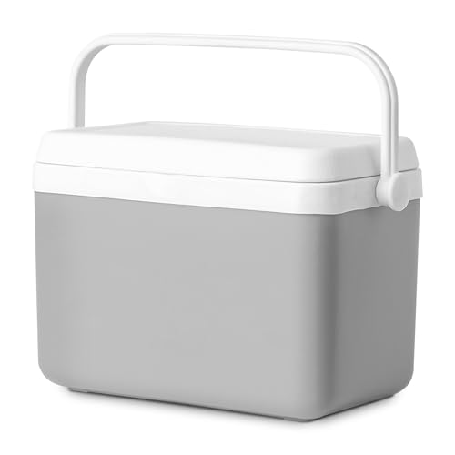 TIENDA EURASIA – Nevera Portatil | Polipropileno (PP) | Color Gris y Blanco | Diseño Rígido con Doble Pared y Asa Rígida | Medidas 27x18.5x16 cm | Tapa de Bisagra con Cierre de Seguridad